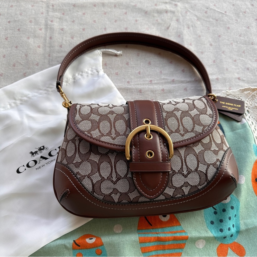 Coach Monogram Flap Shoulder Bag, Brown